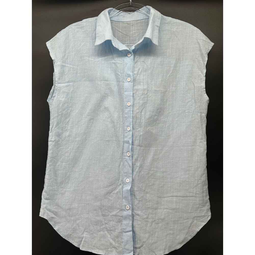 Womens Sleeveless Collared Blouse Casual Button Up Shirt Sz Medium - Picture 4 of 4